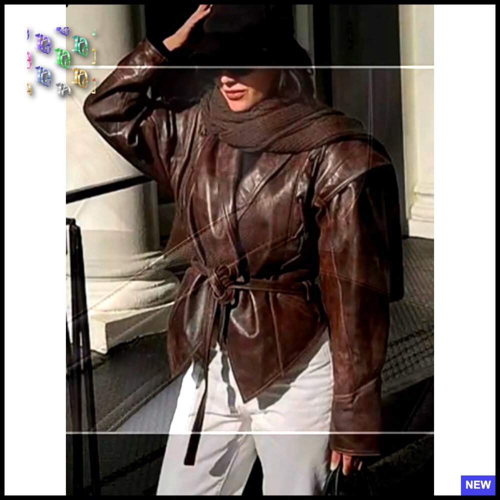 Oversized Faux Leather Jacket Lace Up Belted Motorcycle Bomber Chic Y2K - Picture 7 of 7